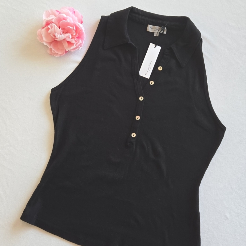 🏷️Michael Stars Norah Sleeveless Knit Stretch Black Polo Size 1X - Picture 4 of 9